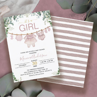 It’s A Girl Pink Boho Watercolor Cloth Baby Shower Invitation