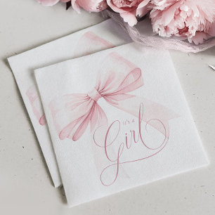 It’s a Girl Pink Bow Baby Shower Napkin