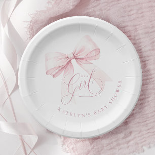 It’s a Girl Pink Bow Baby Shower Paper Plate