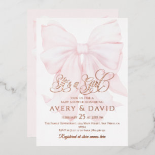 It’s a Girl Pink Bow Modern Elegant Baby Shower