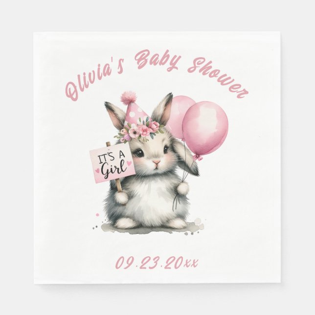 It’s a Girl Pink Bunny Rabbit Baby Shower Napkin (Front)