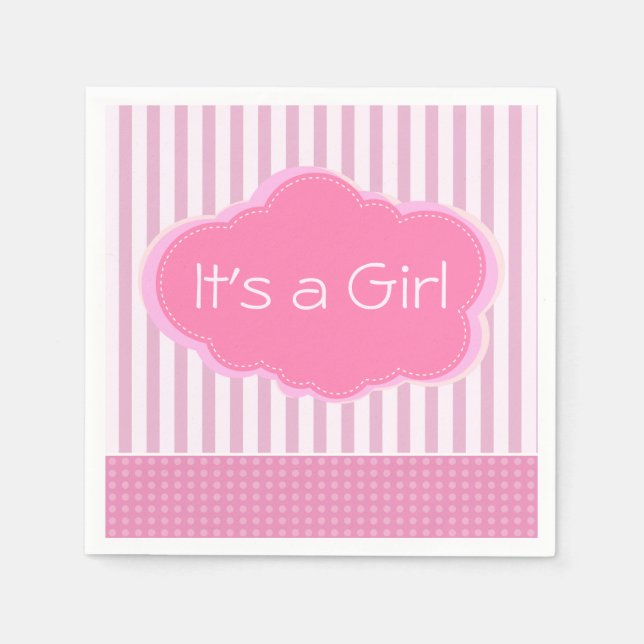 It’s a Girl Pink Cloud and Stripes Baby Shower Napkin (Front)