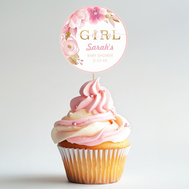 It’s a Girl Pink Floral Baby Shower Sticker (Pink Baby Shower Favor)