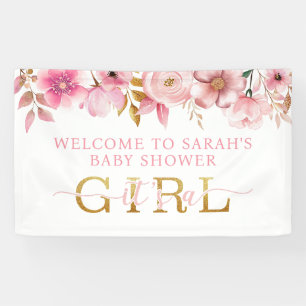 It’s a Girl Pink Floral Baby Shower Welcome Banner