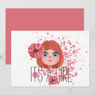 It’s a girl, pink flower, baby girl, birth announcement