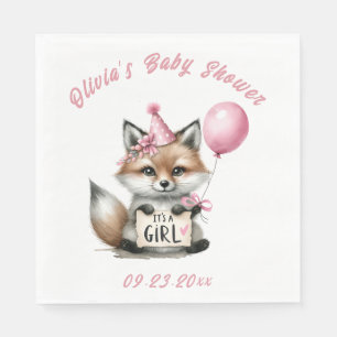 It’s a Girl Pink Fox Animal Theme Baby Shower Napkin