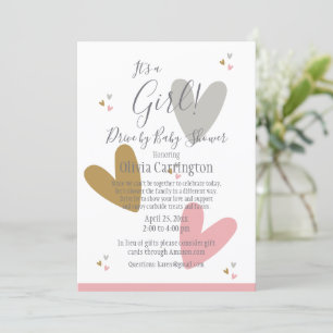 It’s a GIRL Pink Hearts Drive By Baby Shower Invitation