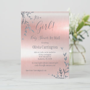 It’s a GIRL Pink Metallic Baby Shower By Mail Invitation