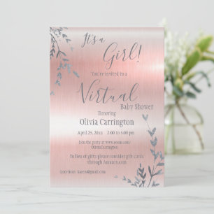 It’s a GIRL Pink Metallic Virtual Baby Shower Invitation