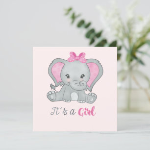 It’s a Girl Pink Photo Elephant Birth Announcement