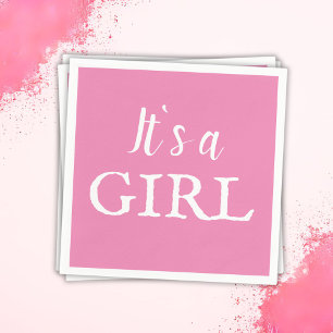 It`s a Girl Pink Script Baby Girl Baby Shower Napkin