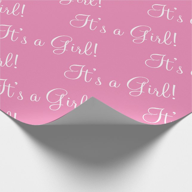 It’s a Girl Pink Script Baby Shower Wrapping Paper (Corner)