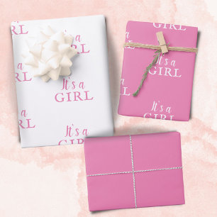 It`s a Girl Pink Typography Baby Girl Baby Shower Wrapping Paper Sheet