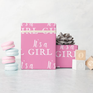 It`s a Girl Pink Typography Baby Shower Party Wrapping Paper