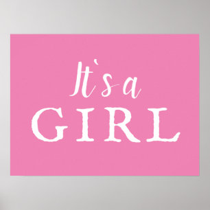 It`s a Girl Pink Typography Baby Shower Sign