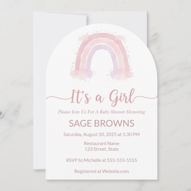 It’s a girl rainbow baby shower invitation (Front)