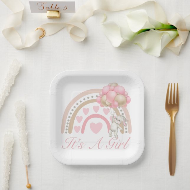 It’s a Girl Rainbow Pink Baby Shower Paper Plate (Wedding)