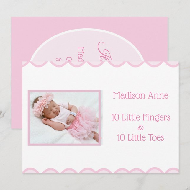 It’s a Girl Script Photo Girly Pink Birth Announcement (Front/Back)