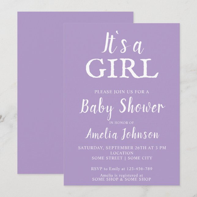It`s a Girl Typography Baby Girl Baby Shower Invitation (Front/Back)