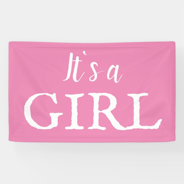 It`s a Girl Typography Pink Baby Girl Baby Shower Banner (Horizontal)