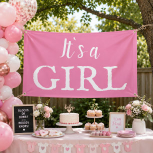 It`s a Girl Typography Pink Baby Girl Baby Shower Banner