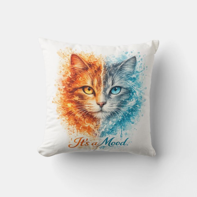 It’s a Mood Fire and Ice Cat Cute Artistic Cat Cushion (Front)
