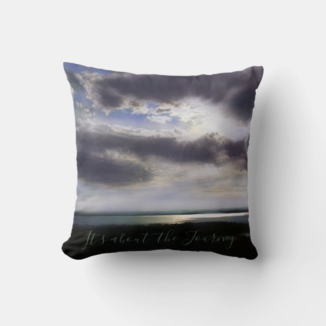 It’s about the journey, romantic sunset over water cushion (Front)