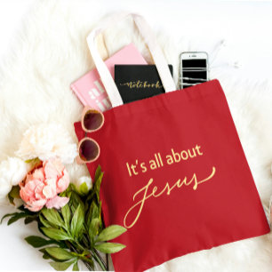 It’s All About Jesus – Elegant Red & Gold Tote Bag