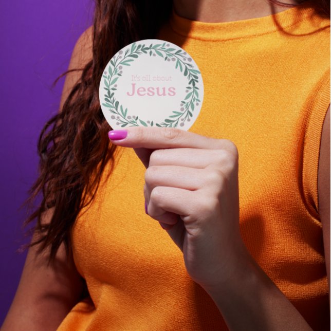 It’s All About Jesus – Pastel Christmas Wreath  Classic Round Sticker (Creator Uploaded)