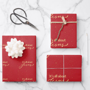 It’s All About Jesus – Red & Gold Christmas Wrapping Paper Sheet