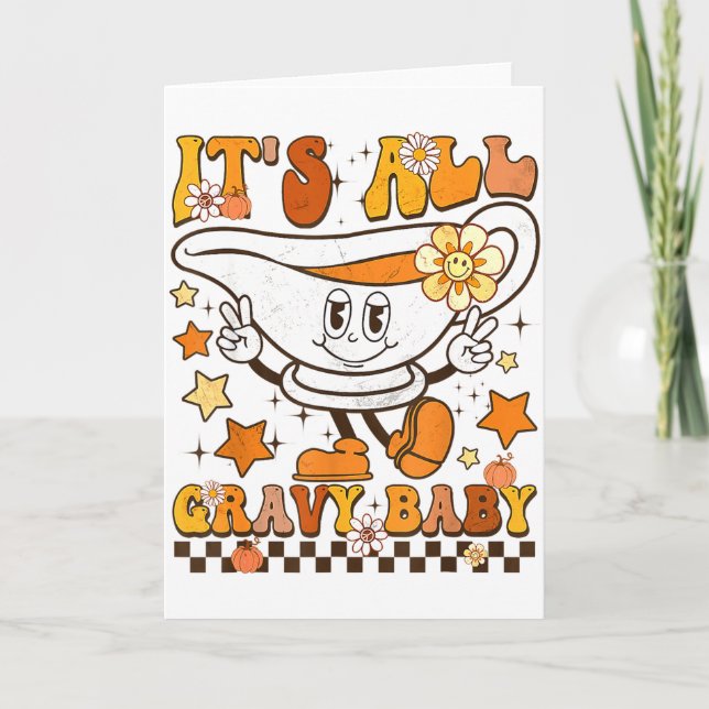 It’s All Gravy Baby Shirt Retro Groovy Happy Thank Card (Front)