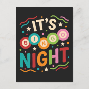 It’s Bingo Night Colorful Retro Bingo Player Party Postcard