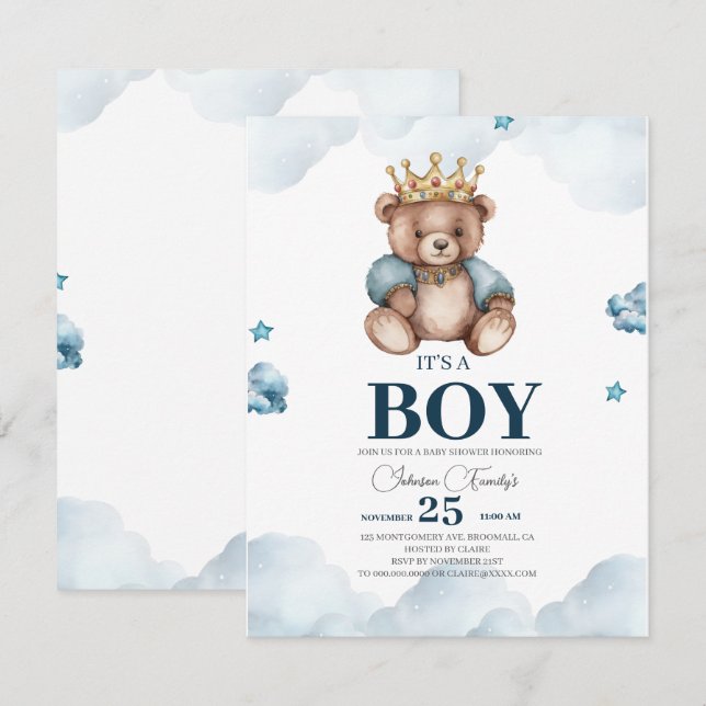 IT’S BOY Bear Baby Shower Card (Front/Back)