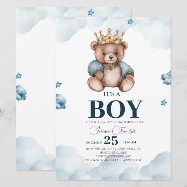 IT’S BOY Bear Baby Shower Invitation (Front/Back)