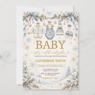 It’s Cold Outside Blue Gold Winter Baby Shower Invitation