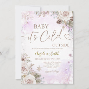  It’s Cold Outside Pink Purple Winter Baby Shower  Invitation