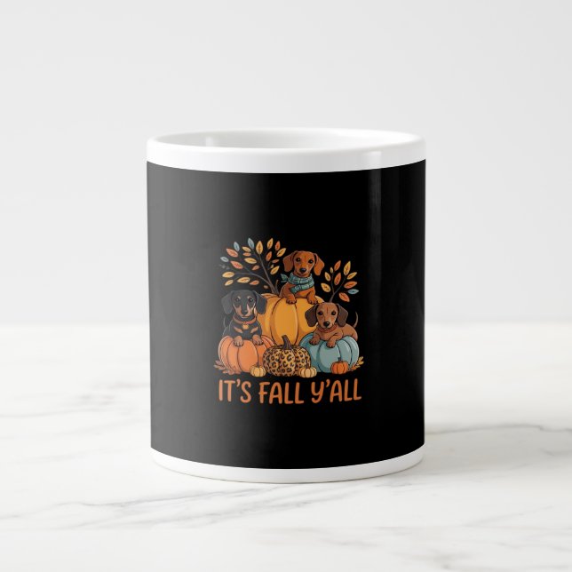 It’s Fall Y’all Autumn Dachshund Pumpkins Fall Large Coffee Mug (Front)