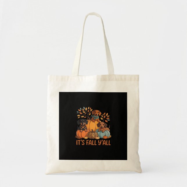 It’s Fall Y’all Autumn Dachshund Pumpkins Fall Tote Bag (Front)
