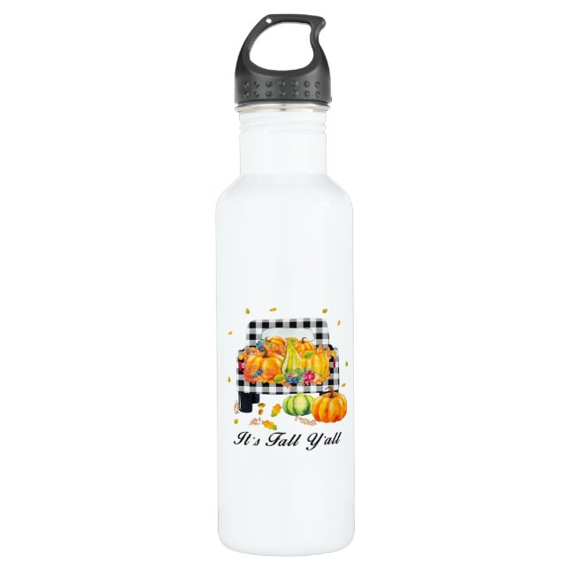 It’s Fall Y’all Autumn Pumpkin Plaid 710 Ml Water Bottle (Front)
