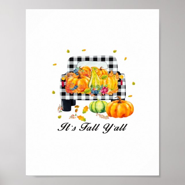 It’s Fall Y’all Autumn Pumpkin Plaid Poster (Front)