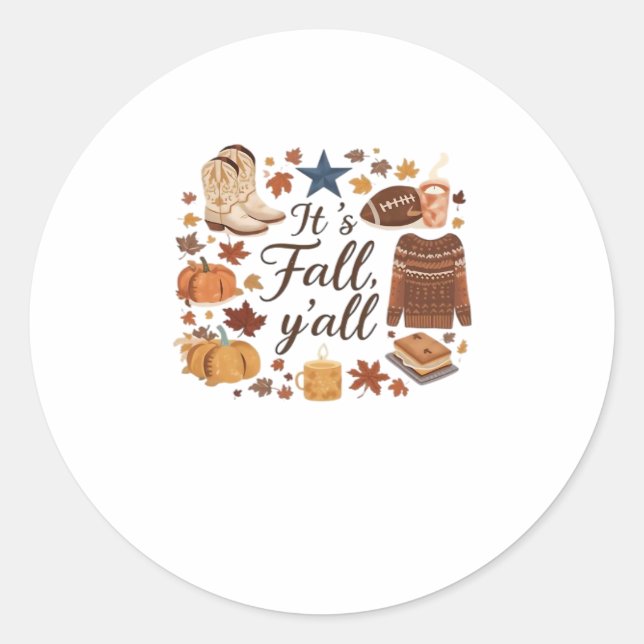 It’s Fall Y’all Basic Design Classic Round Sticker (Front)