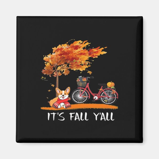It’s Fall Y’all Cardigan Dog Autumn Funny Graphic Magnet (Front)