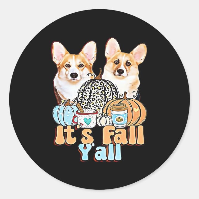 It’s Fall Y’all Corgis Unique Aesthetic Classic Round Sticker (Front)