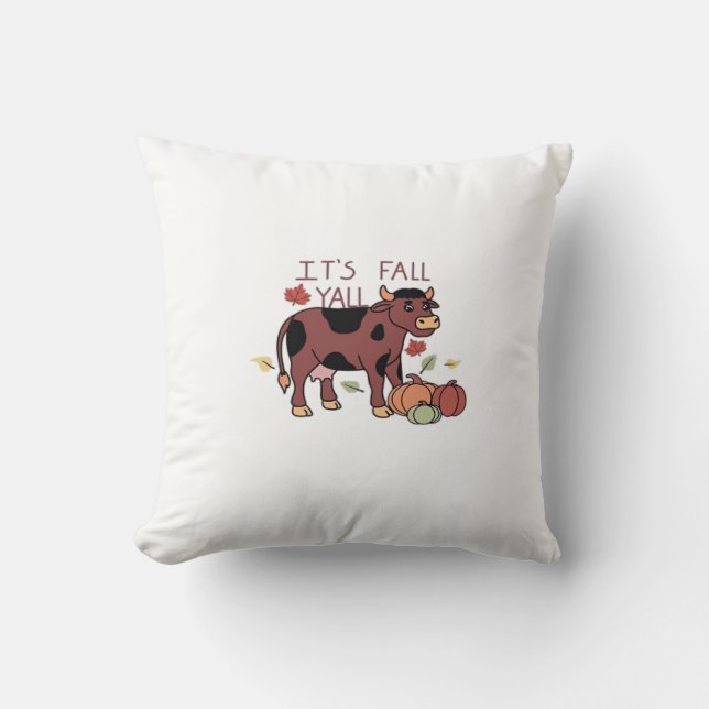It’s Fall Y’all Cow Retro Style Cushion (Front)