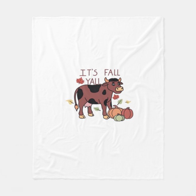 It’s Fall Y’all Cow Retro Style Fleece Blanket (Front)
