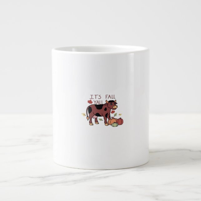 It’s Fall Y’all Cow Retro Style Large Coffee Mug (Front)