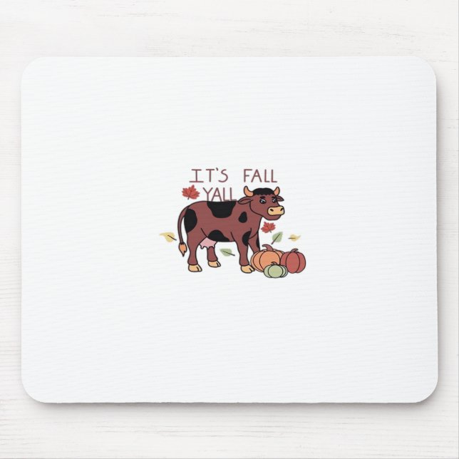 It’s Fall Y’all Cow Retro Style Mouse Mat (Front)