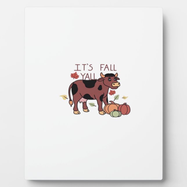 It’s Fall Y’all Cow Retro Style Plaque (Front)