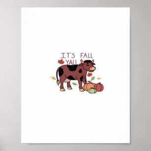 It’s Fall Y’all Cow Retro Style Poster