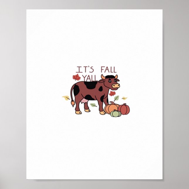 It’s Fall Y’all Cow Retro Style Poster (Front)